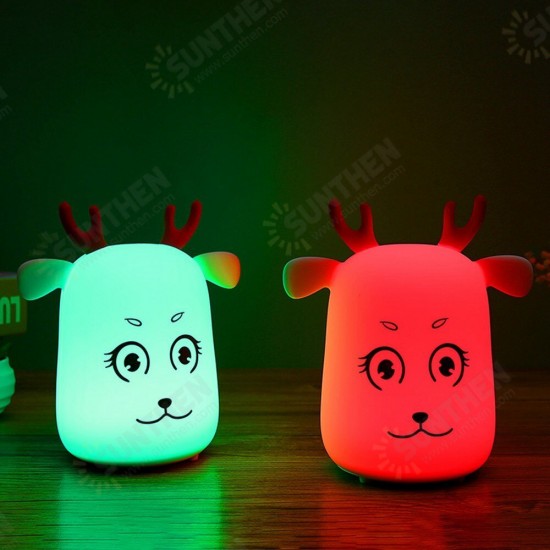 Novel Cute LED Rechargeable Silicone Deer Night Light Tap Control Bedroom Home Decor Lamp Kids Gift