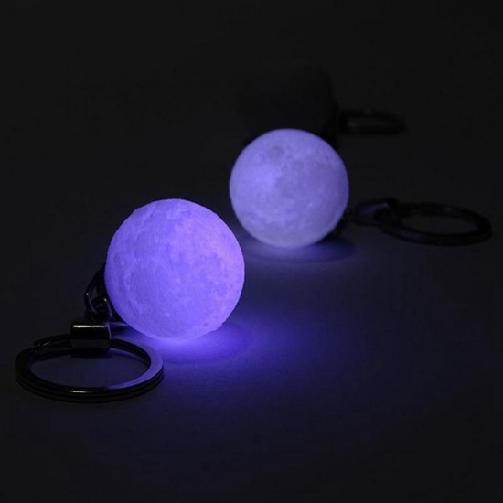 Portable Moon Light 3D Printing Keychain Colorful LED Night Lamp Creative Battery Powered Bag Decor