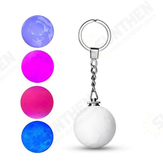 Portable Moon Light 3D Printing Keychain Colorful LED Night Lamp Creative Battery Powered Bag Decor