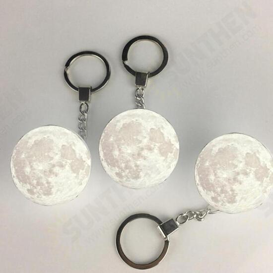 Portable Moon Light 3D Printing Keychain Colorful LED Night Lamp Creative Battery Powered Bag Decor