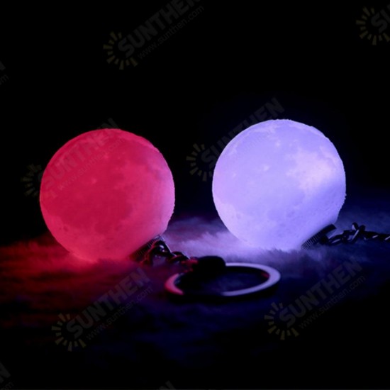 Portable Moon Light 3D Printing Keychain Colorful LED Night Lamp Creative Battery Powered Bag Decor