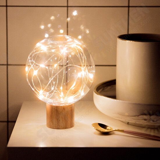 5V LED Warm White Fairy Star Globe Night Light Wood Retro USB Desk Table Decoration Lights