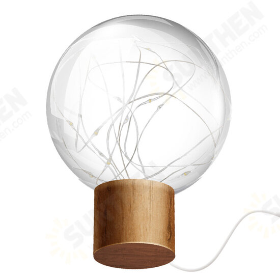 5V LED Warm White Fairy Star Globe Night Light Wood Retro USB Desk Table Decoration Lights