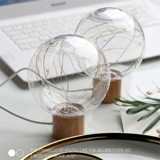 5V LED Warm White Fairy Star Globe Night Light Wood Retro USB Desk Table Decoration Lights