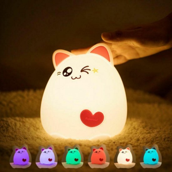 RGB Cat Silicone LED Touch Sensor Light Cute Cartoon Night Lamp Children Bedroom