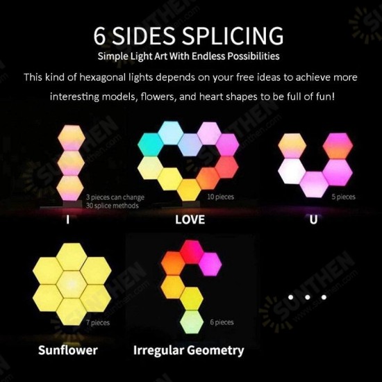 RGB LED Quantum Lamp Hexagon Light Touch Sensor RGBW LED Honeycomb Light Colorful Night Light USB with Remote