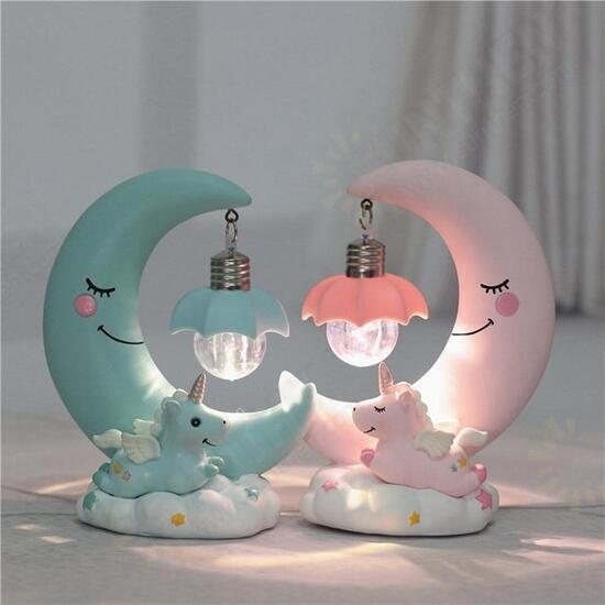 Resin Cartoon Night Lamp Children Room Decoration LED Night Light Moon Luminaria Romantic Bedroom Decor Night Light