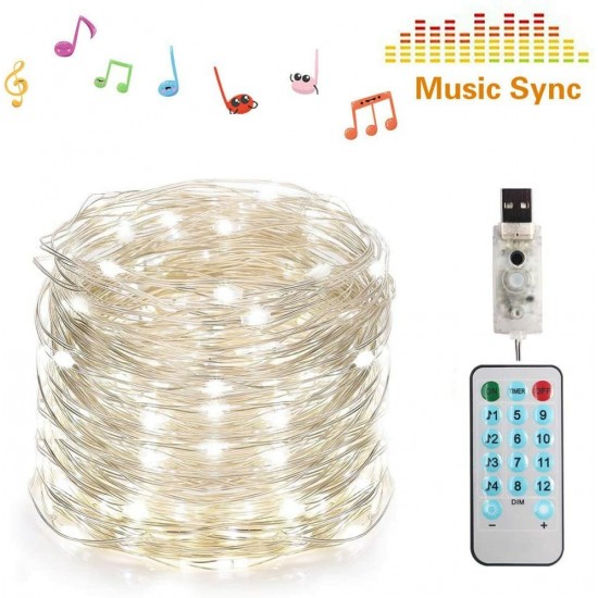 50/100 LEDs Music Fairy String Light Silver Wire Twinkle Starry Lights with Remote Control Timer 32.8ft USB Powered Sound Activated LED Lights Holiday Lighting for Christmas Tree Wedding Party Bedroom