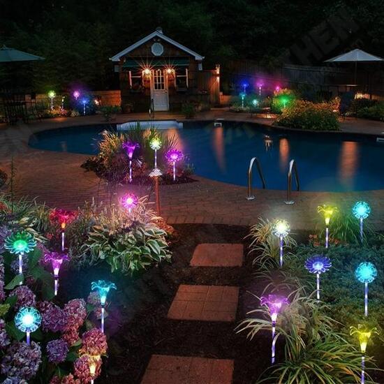 Solar Multi-Color Changing LED Flower Stake Light Transparent Lampshade Luminous Pole