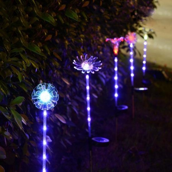 Solar Multi-Color Changing LED Flower Stake Light Transparent Lampshade Luminous Pole
