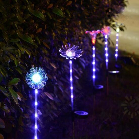 Solar Multi-Color Changing LED Flower Stake Light Transparent Lampshade Luminous Pole