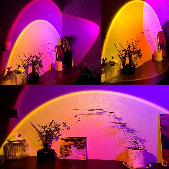 USB Sunset Projection Lamp Aesthetic Table Anti-glare LED Night Light Romantic Visual Rainbow Projector Modern Atmosphere Background Wall Decoration