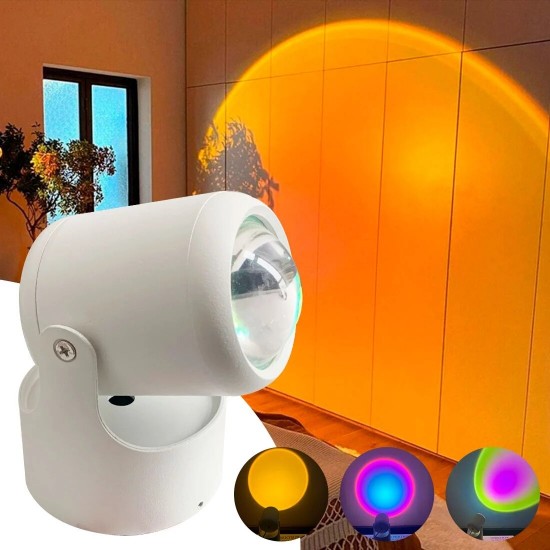USB Sunset Projection Lamp Aesthetic Table Lamp Anti-glare LED Night Light Romantic Visual Experience Rainbow Projector Modern Atmosphere Light for Home Bedroom Coffe shop Background Wall Decoration