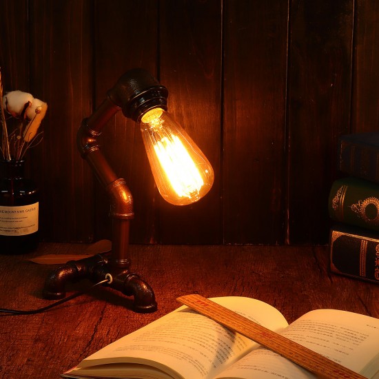 Vintage Industrial Robot Light Water Pipe Steampunk Desk Table Lamp Bedroom E27