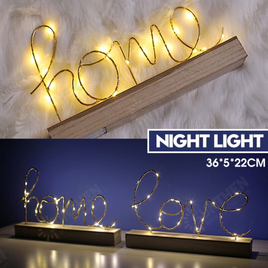 Wood Mini LED Night Light Home Love Desktop Letter Lamp Home Party Decor