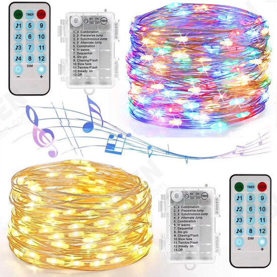 50/100LEDs 32.8ft Christmas Decorative LED String Lights Sound Activated Music 12 Modes Waterproof Silver Wire Multicolor USB Powered Fairy Lights with Remote Control 50/100LEDs 32.8ft Christmas Decorative LED String Lights Sound Activated Music 12 Modes Waterproof Silver Wire Multicolor USB Powered Fairy Lights with Remote Control
