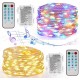 50/100LEDs 32.8ft Christmas Decorative LED String Lights Sound Activated Music 12 Modes Waterproof Silver Wire Multicolor USB Powered Fairy Lights with Remote Control