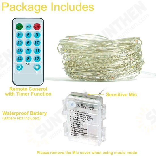 50/100LEDs 32.8ft Christmas Decorative LED String Lights Sound Activated Music 12 Modes Waterproof Silver Wire Multicolor USB Powered Fairy Lights with Remote Control 50/100LEDs 32.8ft Christmas Decorative LED String Lights Sound Activated Music 12 Modes Waterproof Silver Wire Multicolor USB Powered Fairy Lights with Remote Control