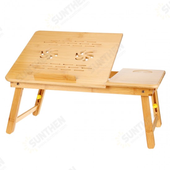 Bamboo Laptop Notebook Bed Desk Table Holder Sofa Tray Cooling Stand With Drawer