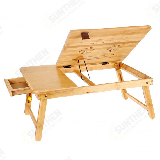 Bamboo Laptop Notebook Bed Desk Table Holder Sofa Tray Cooling Stand With Drawer