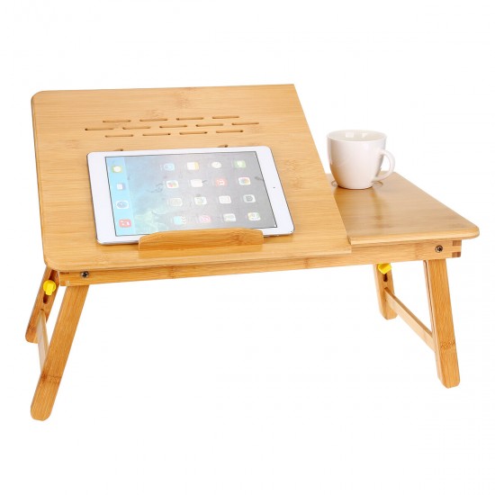 Bamboo Laptop Notebook Bed Desk Table Holder Sofa Tray Cooling Stand With Drawer