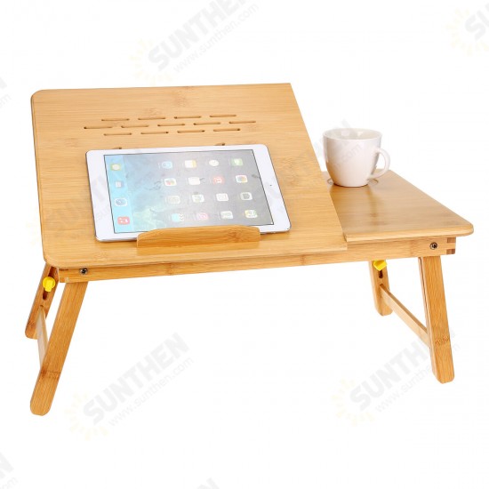 Bamboo Laptop Notebook Bed Desk Table Holder Sofa Tray Cooling Stand With Drawer