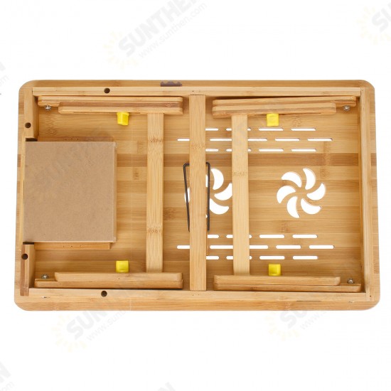 Bamboo Laptop Notebook Bed Desk Table Holder Sofa Tray Cooling Stand With Drawer