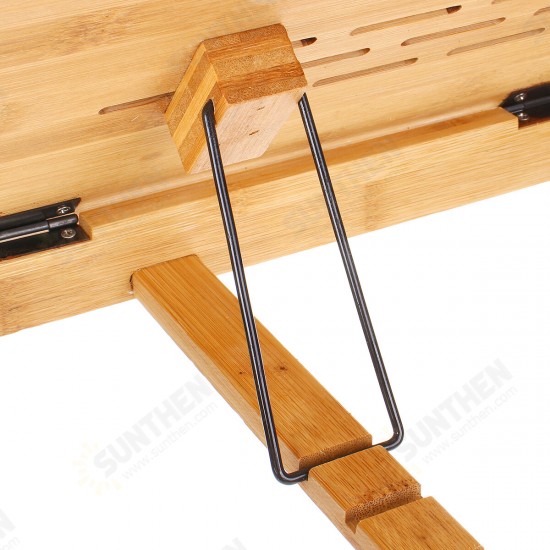 Bamboo Laptop Notebook Bed Desk Table Holder Sofa Tray Cooling Stand With Drawer