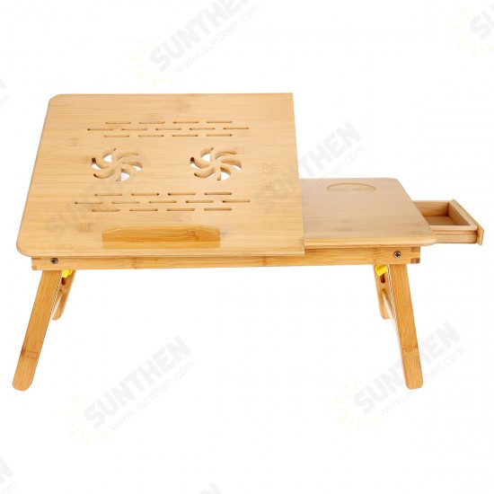 Bamboo Laptop Notebook Bed Desk Table Holder Sofa Tray Cooling Stand With Drawer