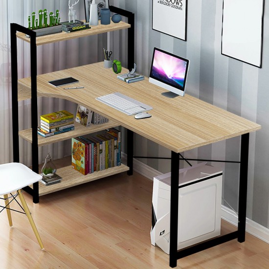 Computer Laptop Desk Writing Study Table Bookshelf Desktop Workstation with Storage Racks Home Office Furniture