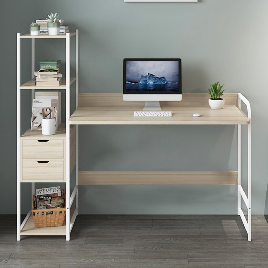 Computer Laptop Desk Writing Study Table Bookshelf Desktop Workstation with Storage Shelf Drawers Home Office Furniture