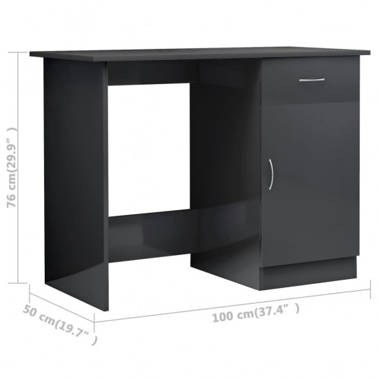 Desk High Gloss Gray 39.4inchx19.7inchx29.9inch Engineered Wood