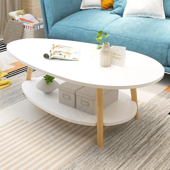 Double Layers Coffee Table Modern Laptop Desk Living Room Round Table Writing Study Table Storage Rack Shelf