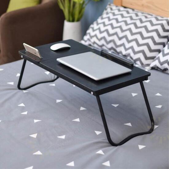 Foldable Bed Tray 26 inches Laptop Desk Adjustable Bed Table with Storage Slots Tablet Phone Holder For Home Office Studying