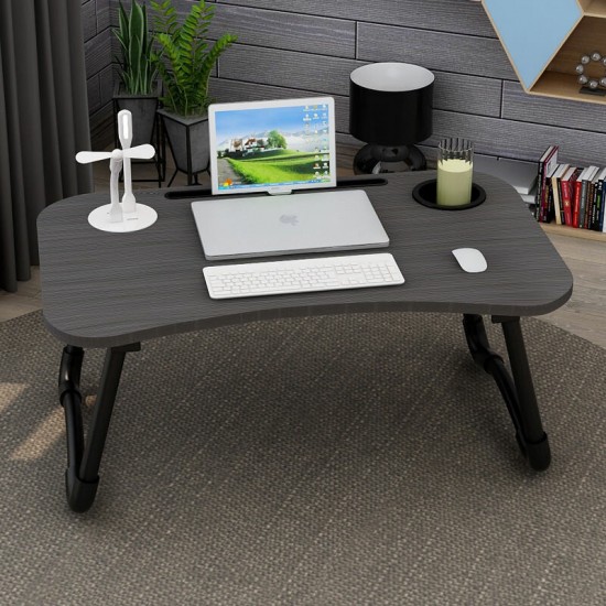 Folding Laptop Desk Notebook Computer Desk Breakfast Serving Bed Trays Adjustable Foldable Flip Top Legs Table Mini Office Desk with USB Light + USB Fan