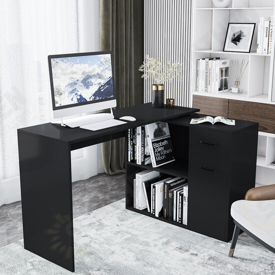 Computer Desk Rotating Corner Computer Desk With Drawers Shelf for Home Office Living Room 180 Degree Design