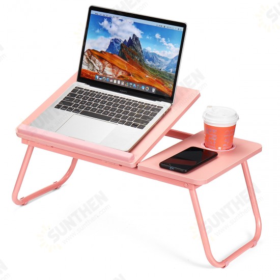 Liftable Folding Computer Desk Laptop Stand 4 Heights Adjustable with Cup Holder Lap Bed Table Tray Breakfast Table