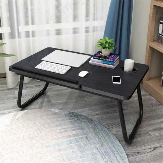 Liftable Folding Computer Desk Laptop Stand 4 Heights Adjustable with Cup Holder Lap Bed Table Tray Breakfast Table