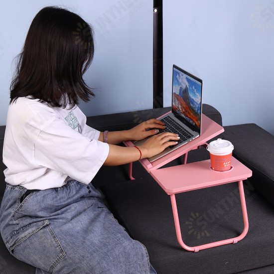 Liftable Folding Computer Desk Laptop Stand 4 Heights Adjustable with Cup Holder Lap Bed Table Tray Breakfast Table