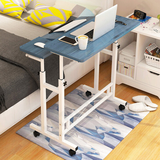 Lifting Laptop Table Adjustable Height Desk Standing Computer Table with Wheel Mobile Bedside Table for Home Office