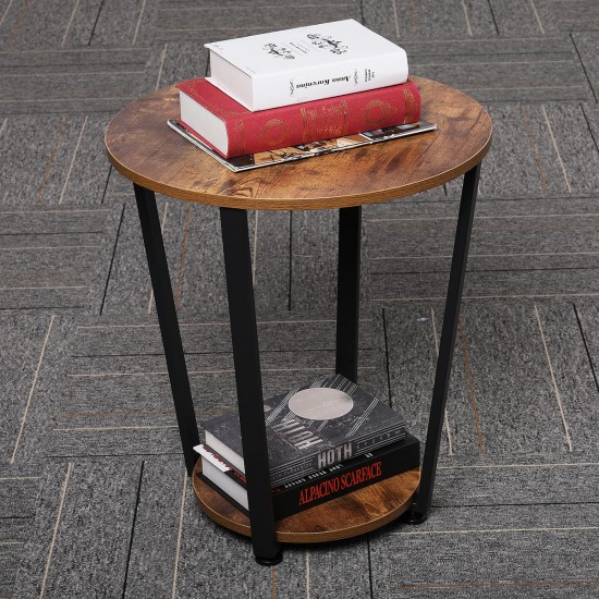 Industrial End Table Metal Side Table Laptop Desk Round Sofa Table with Storage Rack Easy Assembly Wooden Accent Furniture with Metal Frame ULET57X