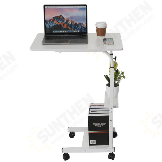 Movable Laptop Desk Adjustable Height Computer Notebook Desk Writing Study Table Bedside Tray with 2 Storage Shelves Home Office Furniture