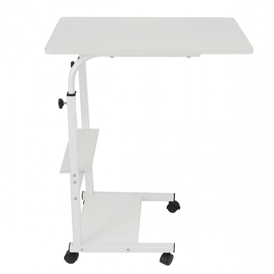 Movable Laptop Desk Adjustable Height Computer Notebook Desk Writing Study Table Bedside Tray with 2 Storage Shelves Home Office Furniture