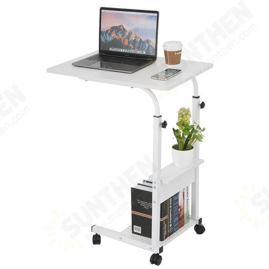 Movable Laptop Desk Adjustable Height Computer Notebook Desk Writing Study Table Bedside Tray with 2 Storage Shelves Home Office Furniture