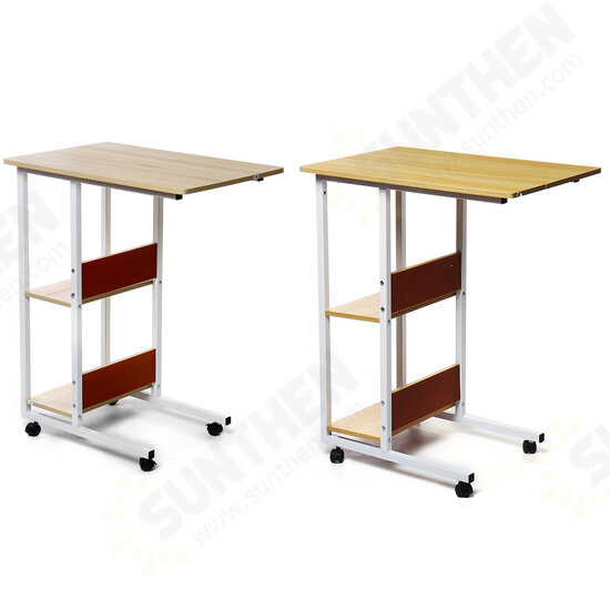 Multifunctional Movable Bedside Laptop Desk Computer Table Study Table Computer Stand with 2 Tiers Storage Shelves Bookshelf