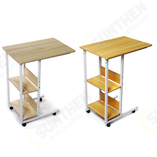 Multifunctional Movable Bedside Laptop Desk Computer Table Study Table Computer Stand with 2 Tiers Storage Shelves Bookshelf