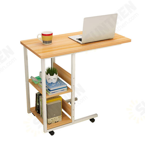 Multifunctional Movable Bedside Laptop Desk Computer Table Study Table Computer Stand with 2 Tiers Storage Shelves Bookshelf