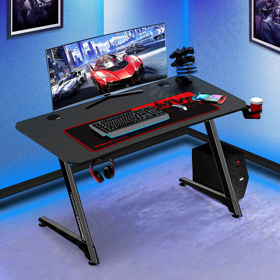 44 Inch Gaming Table Computer Desk Z-Shaped Design Laptop PC Study Writing Table Home Office Ergonomic Black with Large Mouse Pad Gamer Tables