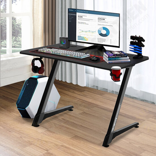 44 Inch Gaming Table Computer Desk Z-Shaped Design Laptop PC Study Writing Table Home Office Ergonomic Black with Large Mouse Pad Gamer Tables