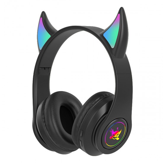 Cat Ear Wireless Gaming Headset bluetooth 5.0 Headphones LED Light Support TF Card Play